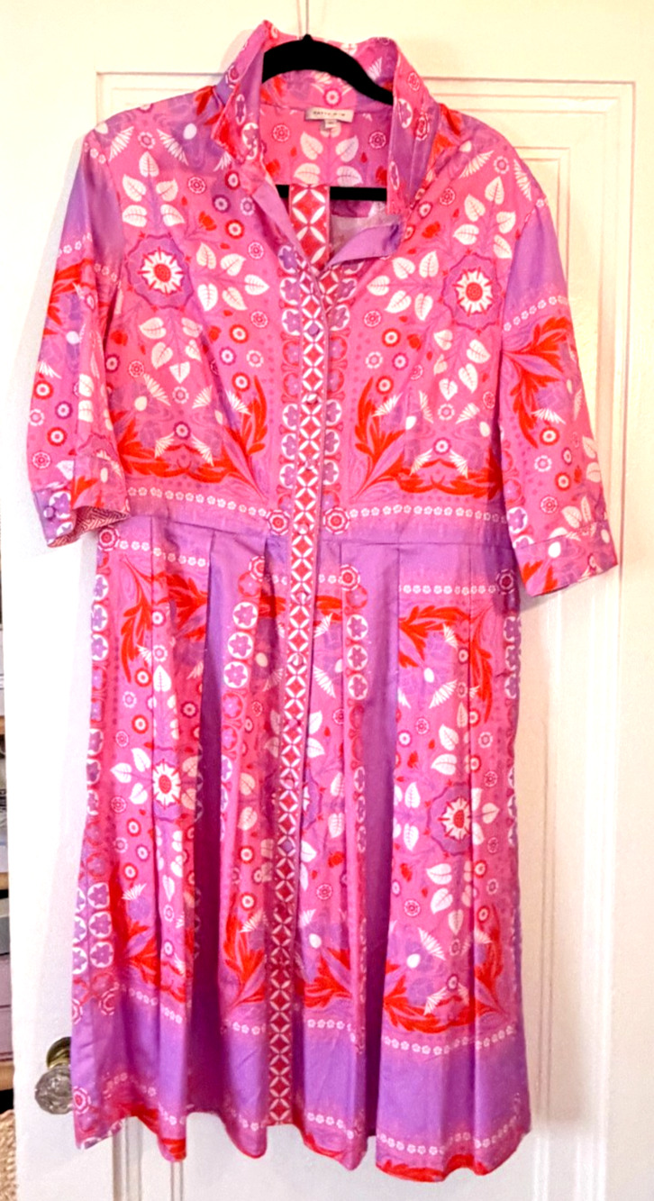 Patty Kim Kelly Belted Shirt Dress in Pink Dahlia, size XL